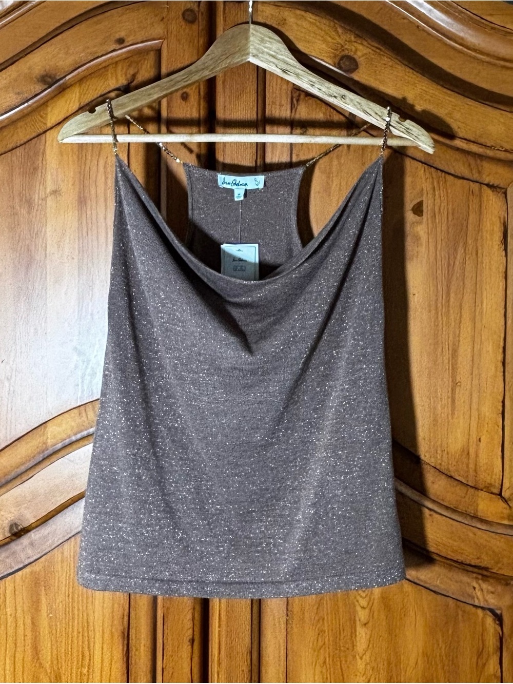 Sam Edelman Metallic Champagne Cowl Neck Camisole